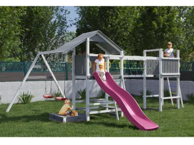 Spielturm Smart 1 Bridge grau/weiß inkl. Rutsche pink Produktbild #1
