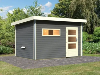 Saunahaus Skrollan 3 mit moderner Tür terragrau Produktbild #5