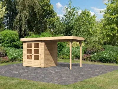 Gartenhaus SET Askola 2 19 mm naturbelassen, inkl. 2,4 m Anbaudach Produktbild #1