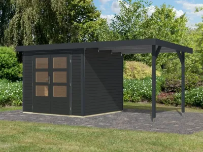 Gartenhaus Jupiter 3 19 mm anthrazit - anthrazit mit Anbaudach 2,35 m breit Produktbild #2