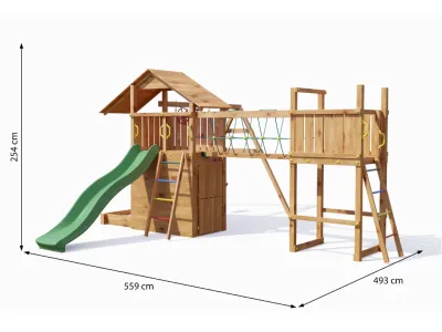 Spielturm Smart 7 Bridge teakfarben inkl. Rutsche grün Produktbild #5