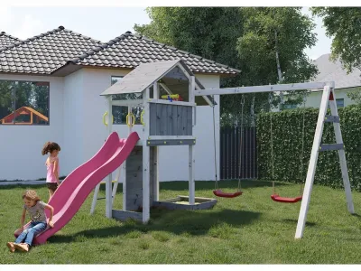 Spielturm Smart 2 grau-weiß inkl. Rutsche pink Produktbild #1