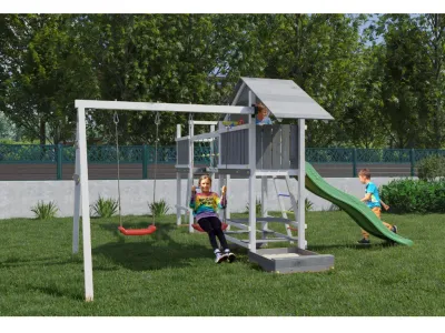 Spielturm Smart 1 Bridge grau-weiß inkl. Rutsche grün Produktbild #3