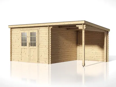 Gartenhaus Blockbohlenhaus CA2976 28 mm naturbelassen mit 2 m Anbau Produktbild #2
