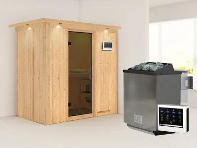 Sauna Systemsauna Variado mit Dachkranz, inkl. 9 kW Bio-Ofen mit externer Steuerung Produktbild #1