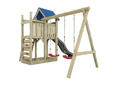 Spielturm Speedy KDI inkl. Doppelschaukel inkl. Rutsche grau + Sitze rot Produktbild #6
