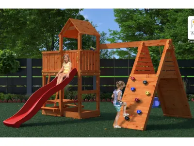 Spielturm Fluppi teakfarben inkl. Einzelschaukel + Rutsche Produktbild #4