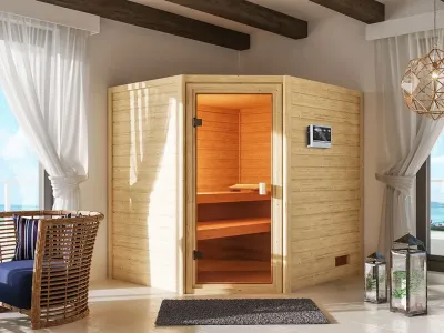 Sauna Elea mit bronzierter Glastür + 9 kW Bio-Kombiofen ext. Strg. Produktbild #1