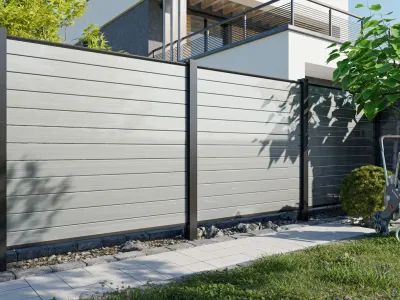 Gartenzaun Sichtschutzzaun PVC Stecksystem hellgrau Produktbild #3