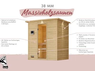 Massivholzsauna Sonara bronzierte Ganzglastür Produktbild #5