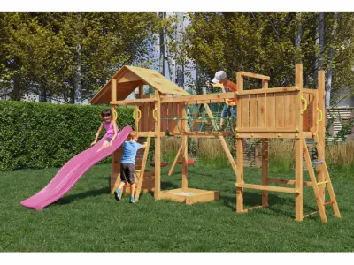 Spielturm Smart 4 Bridge teakfarben inkl. Rutsche pink Produktbild #2