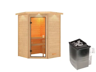 Sauna Massivholzsauna Antonia mit Dachkranz, inkl. 9 kW Ofen mit integrierter Steuerung Produktbild #2