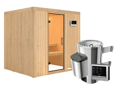 Sauna Systemsauna Daria Klarglas Ganzglastür + Plug & Play Saunaofen mit externer Steuerung Produktbild #2