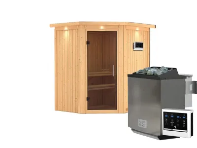Sauna Systemsauna Taurin mit Dachkranz, inkl. 9 kW Bio-Ofen mit externer Steuerung Produktbild #2