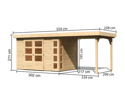 Gartenhaus SET Kerko 4 19 mm naturbelassen, inkl. 2,4 m Anbaudach Produktbild #3