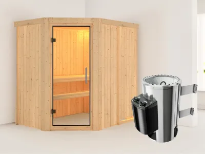 Sauna Systemsauna Saja Klarglas Ganzglastür + Plug & Play Saunaofen mit Steuerung Produktbild #1