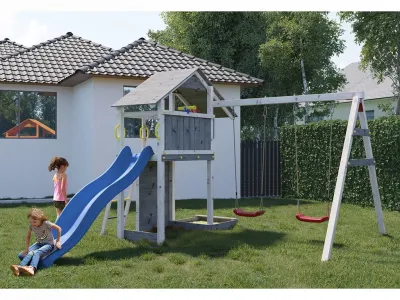 Spielturm Smart 2 grau-weiß inkl. Rutsche blau Produktbild #1