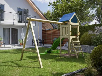 Spielturm Easy KDI inkl. Doppelschaukel inkl. Rutsche grün + Sitze grün Produktbild #2