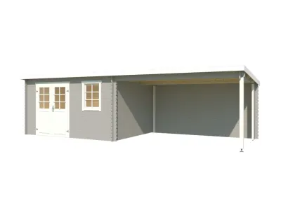 Gartenhaus Blockbohlenhaus Aida 800 28 mm lichtgrau mit 3,8 m Anbau Produktbild #2