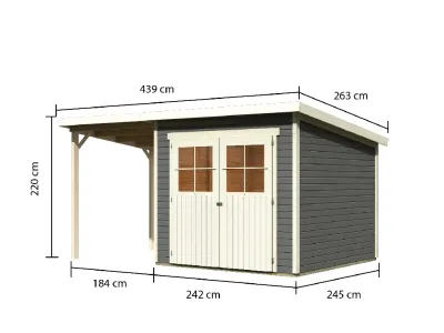 Gartenhaus Glücksberg 5 19 mm terragrau inkl. 190 cm Anbaudach Produktbild #9