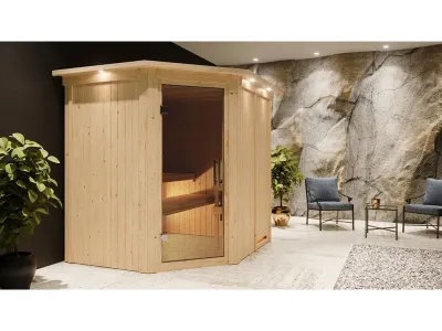 Sauna Systemsauna Siirin mit Dachkranz, inkl. 9 kW Ofen mit externer Steuerung Produktbild #3