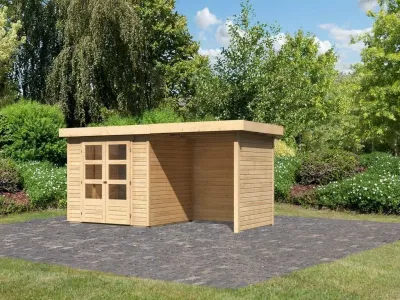 Gartenhaus SET Askola 3 19 mm naturbelassen, inkl. 2,4 m Anbaudach + Seiten- und Rückwand Produktbild #1