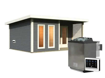 Saunahaus Mainburg 5 terragrau 38 mm inkl. Bio-Kombiofen 9 kW + ext. Steuerung Produktbild #11