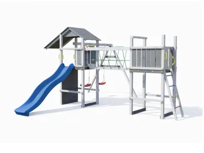 Spielturm Smart 5 Bridge grau/weiß inkl. Rutsche blau Produktbild #4