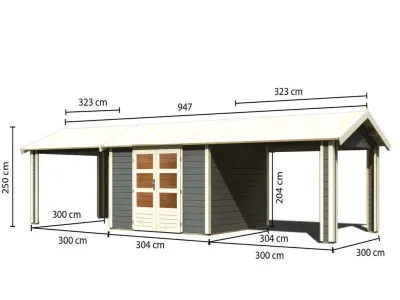 Gartenhaus SET Theres 7 28 mm terragrau inkl. zwei 2,6 m Dachausbauelemente Produktbild #5