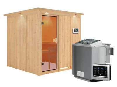 Systemsauna Rodin mit Dachkranz, bronzierte Ganzglastür, inkl. 9 kW Bio-Kombiofen ext. Steuerung Produktbild #10