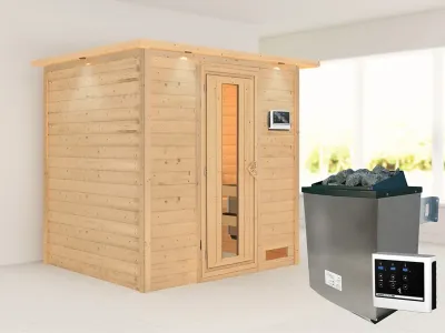 Sauna Massivholzsauna Anja mit Dachkranz, inkl. 9 kW Ofen mit externer Steuerung Produktbild #1