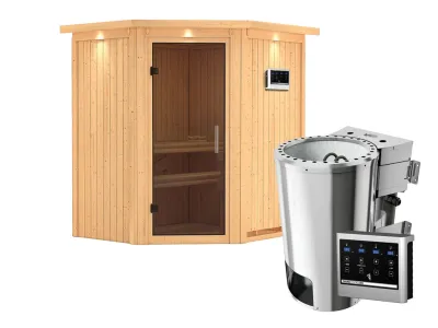 Sauna Systemsauna Tonja mit Dachkranz, graphit Ganzglastür + Plug & Play Bio-Ofen mit externe Strg Produktbild #5