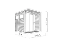 Gartenhaus, Holzbau, Lamellenwände, Fenster, 297 × 234 cm