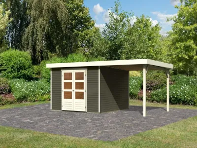 Gartenhaus SET Askola 6 19 mm terragrau, inkl. 2,4 m Anbaudach Produktbild #1