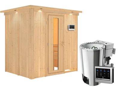 Sauna Systemsauna Fanja mit Dachkranz, Energiespartür, Plug & Play Bio-Ofen mit externer Steuerung Produktbild #4
