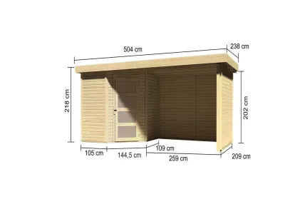 Gartenhaus SET Schwandorf 3 19 mm naturbelassen, inkl. 2,8 m Anbaudach + Seiten- und Rückwand Produktbild #9