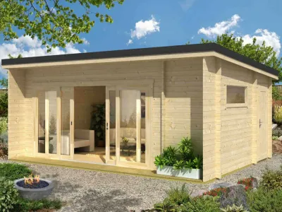 Gartenhaus Blockbohlenhaus Java 44 mm naturbelassen Produktbild #1