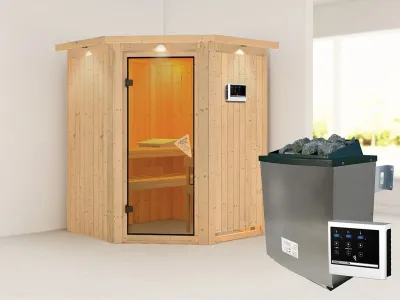 Sauna Systemsauna Larin mit Dachkranz, inkl. 9 kW Ofen mit externer Steuerung Produktbild #1