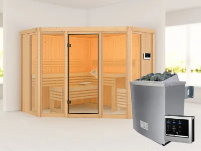 Sauna Alcinda mit bronzierter Glastür + 9 kW Saunaofen ext. Strg. Produktbild #3