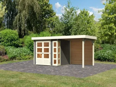 Gartenhaus SET Kerko 3 19 mm terragrau, inkl. 2,4 m Anbaudach + Rückwand Produktbild #4