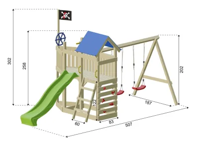 Spielturm Pirat Captain Snappy KDI mit Doppelschaukel inkl. Rutsche blau + Nestschaukel Produktbild #7