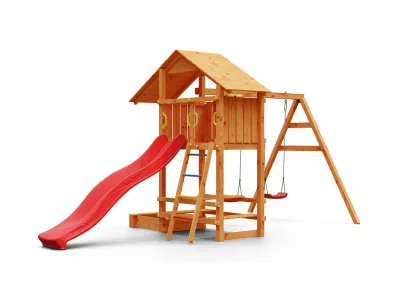 Spielturm Smart 1 teakfarben inkl. Rutsche rot Produktbild #5