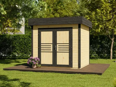 Gestaltungsbeispiel - Abb. zeigt Gartenhaus farblich behandelt