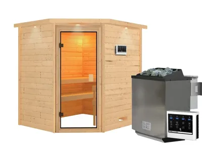 Sauna Elea mit bronzierter Glastür und Dachkranz + 9 kW Bio-Kombiofen ext. Strg. Produktbild #9