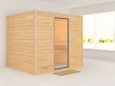 Massivholzsauna Sonara Klarglas Ganzglastür Produktbild #2
