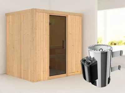 Sauna Systemsauna Fanja graphit Ganzglastür + Plug & Play Saunaofen mit Steuerung Produktbild #1