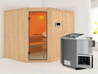 Systemsauna Malin bronzierte Ganzglastür, inkl. 9 kW Bio-Kombiofen ext. Steuerung Produktbild #1