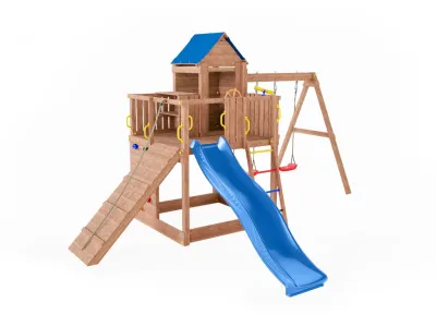Spielturm Treehouse teakfarben inkl. Doppelschaukel + Rutsche Produktbild #9