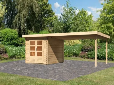 Gartenhaus Blockbohlenhaus SET Bastrup 4 28 mm naturbelassen, inkl. 4 m Anbaudach Produktbild #7