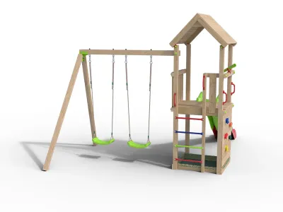 Spielturm Alice inkl. Doppelschaukel + Rutsche grün-rot Produktbild #2